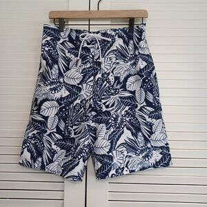 Speedo Swim Trunks Blue White Tropical Floral Print Mesh Liner Mens Medium‎